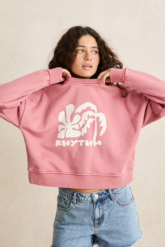Sun and Palm Slouchy Crew Neck Fleece - Dusty Plum