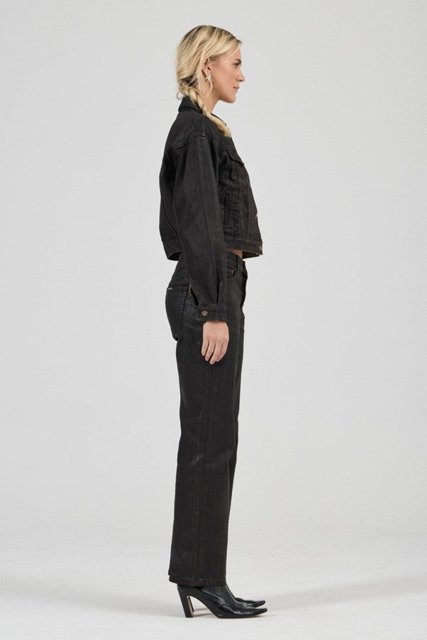 Cropped Denim Jacket - Espresso Coated