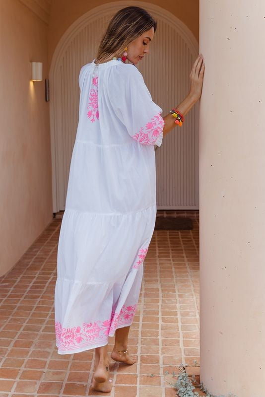 Julia Dress with Pink Embroidery