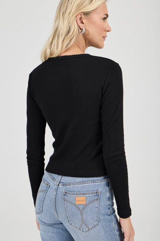 Pointelle Classic Long Sleeve Tee - Black