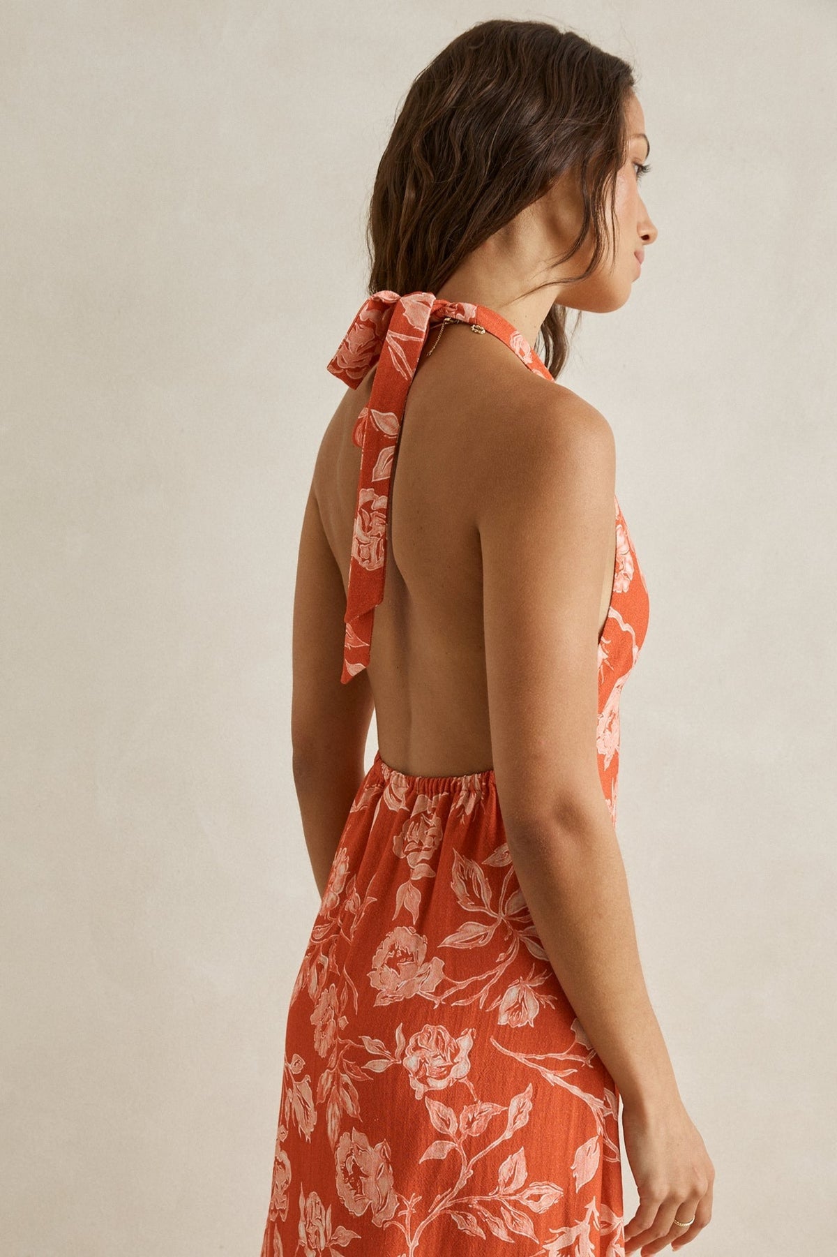 Rosalie Floral Halter Neck Maxi Dress Rose