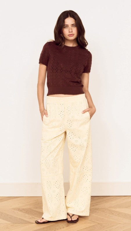 Brown Scallop Edge Knitted Calla Tee
