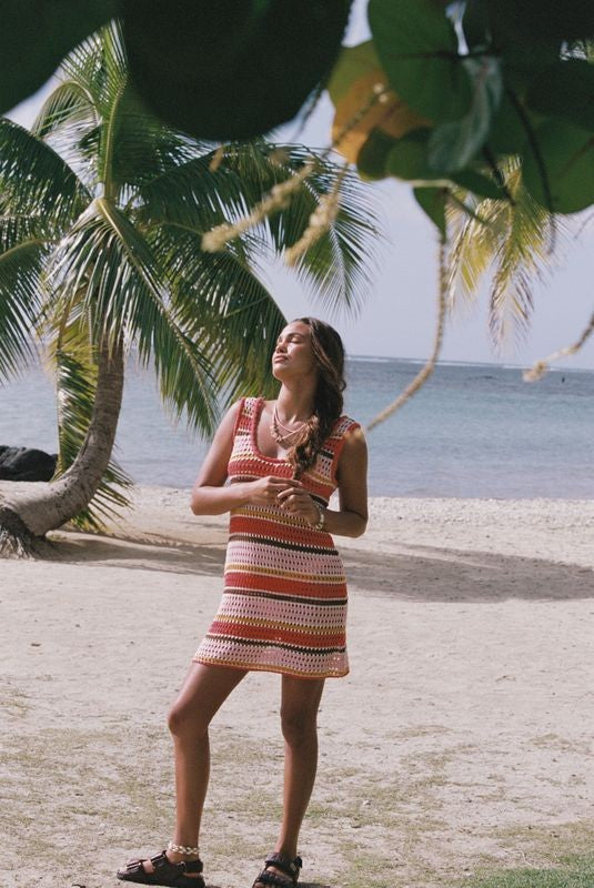 Calypso U Crochet Knit Dress - Sunset