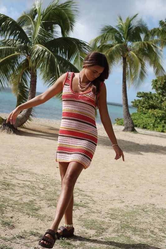 Calypso U Crochet Knit Dress - Sunset