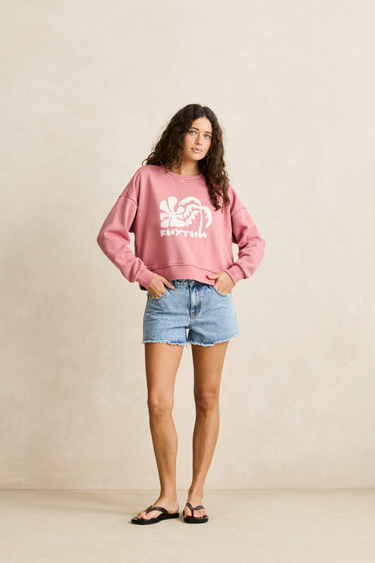 Sun and Palm Slouchy Crew Neck Fleece - Dusty Plum