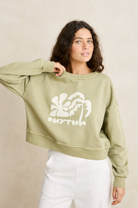 Sun and Palm Slouchy Crew Neck Fleece - Sage