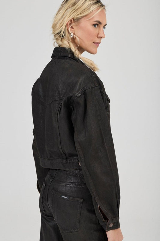 Cropped Denim Jacket - Espresso Coated