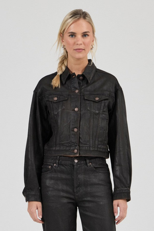 Cropped Denim Jacket - Espresso Coated