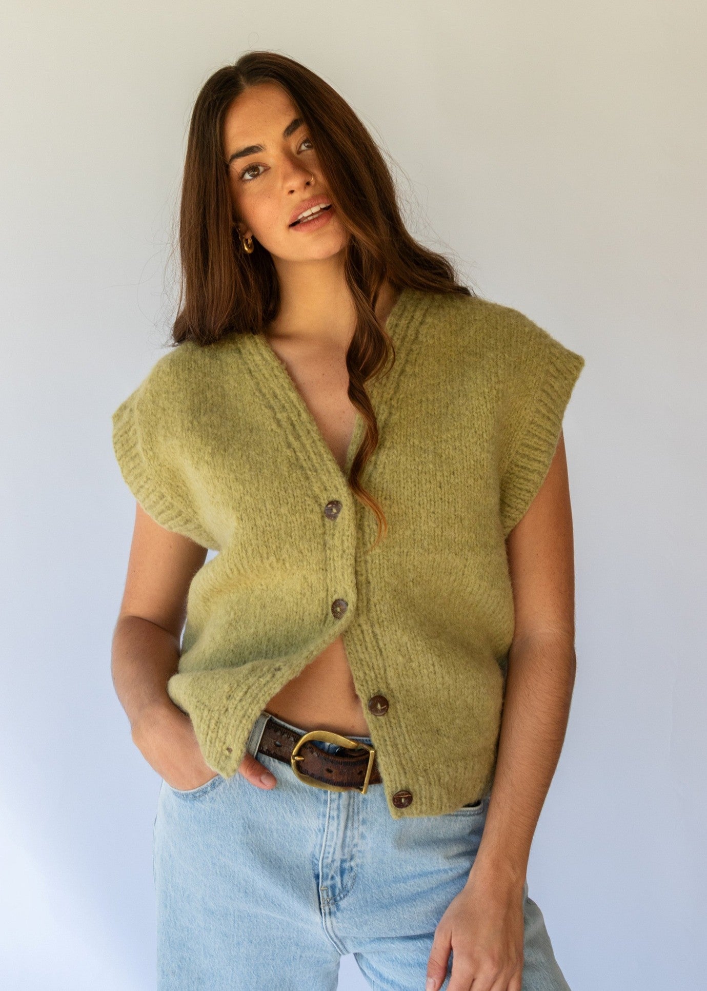 Button Vest - HARVEST GREEN