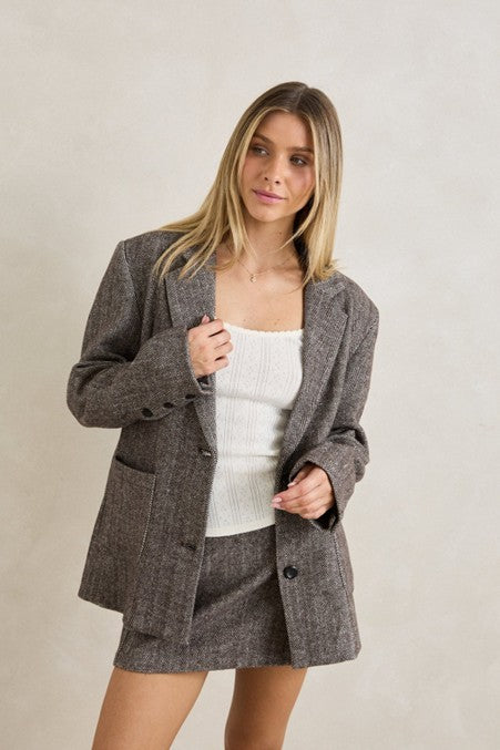 Herringbone Blazer - Cafe