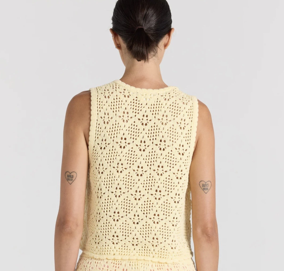 Messina Crochet V Knit Button Up Top - Lemon