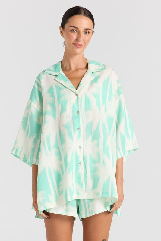 Palms 100% Linen Slit Short - Mint