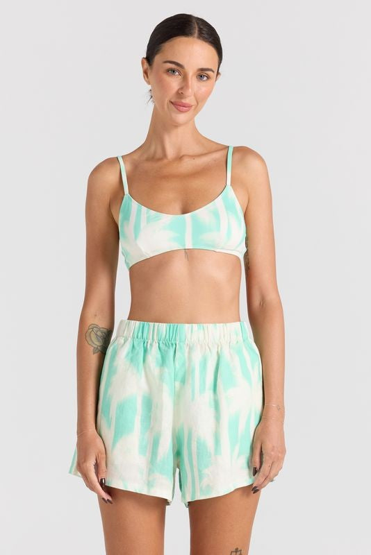 Palms 100% Linen Slit Short - Mint