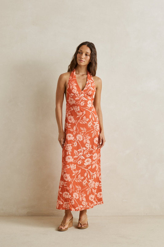 Rosalie Floral Halter Neck Maxi Dress Rose
