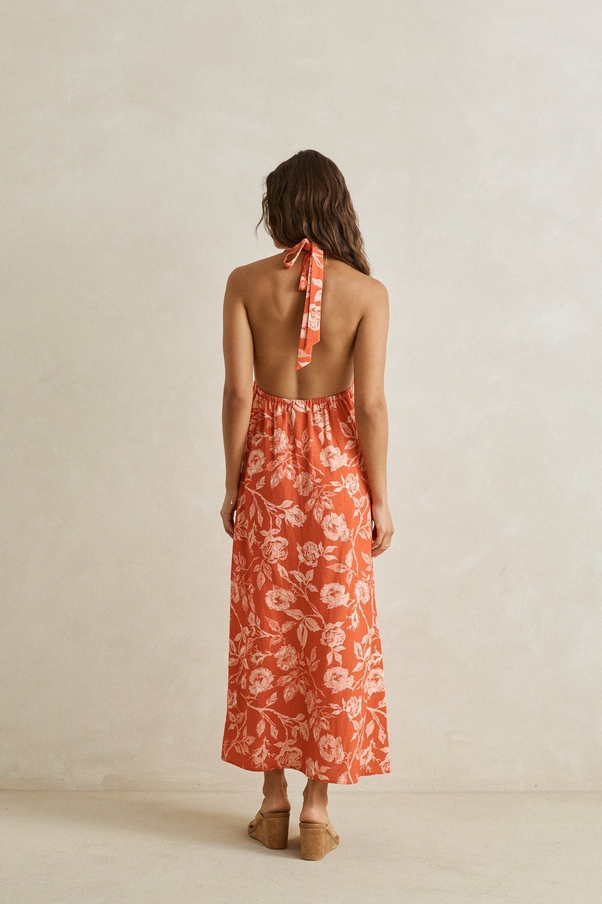 Rosalie Floral Halter Neck Maxi Dress Rose