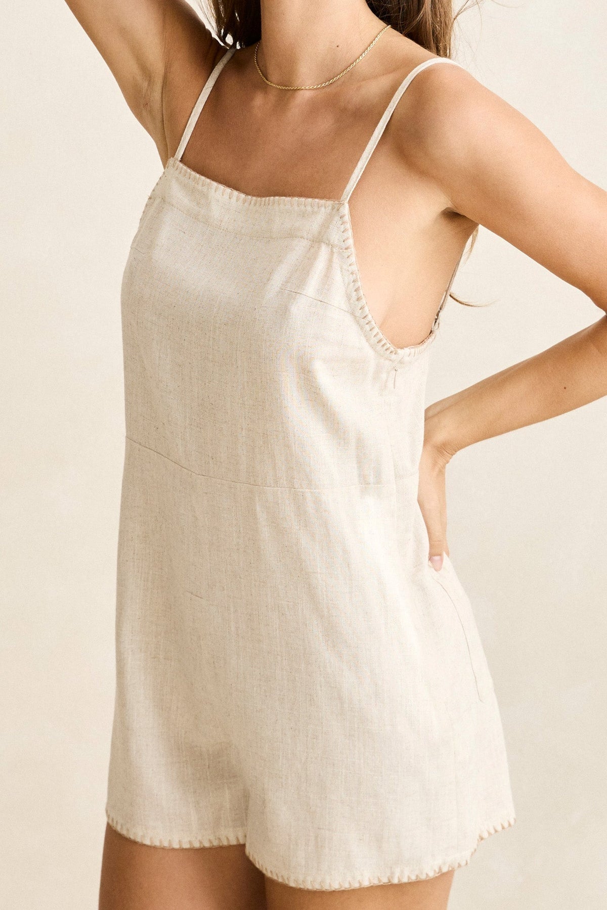 Linen Whip Stitch Playsuit